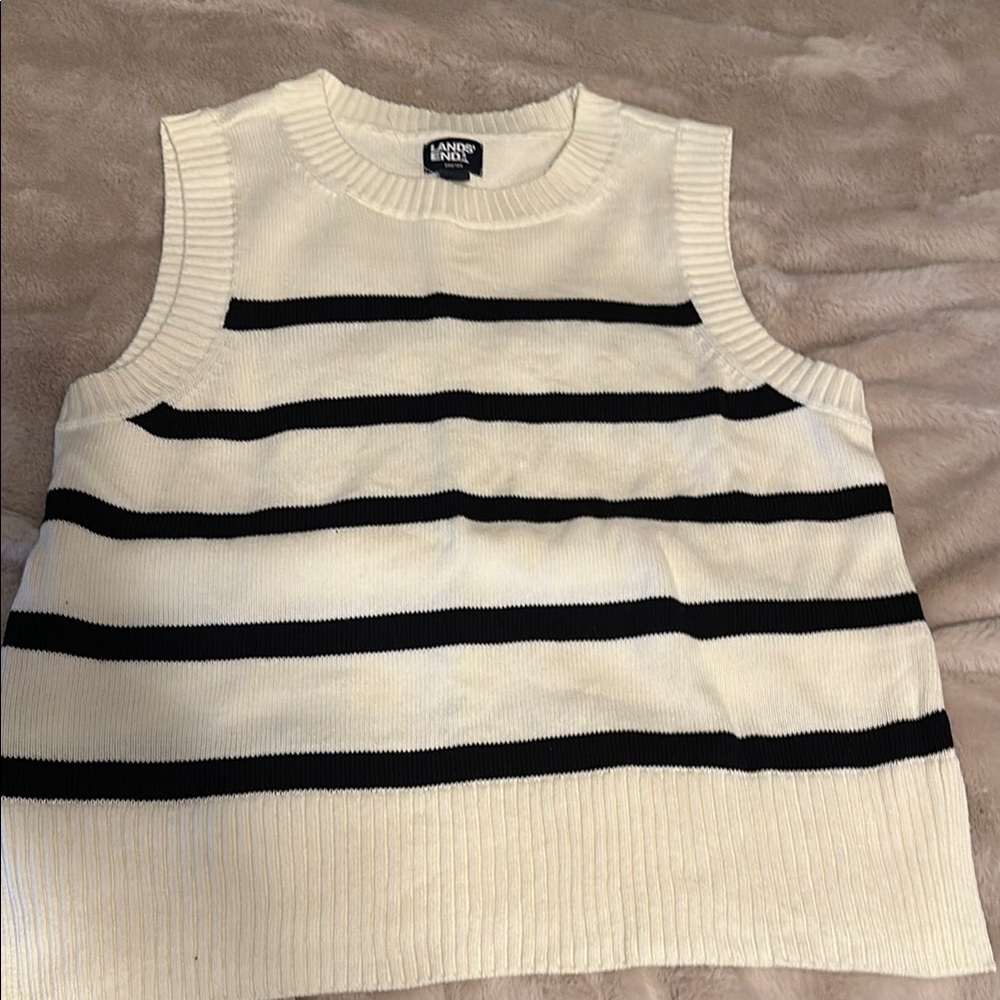 Lands' End Sleeveless Knit Sweater with Navy Stripes Size Small